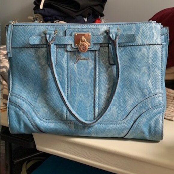 10. RARE VINTAGE Guess Grayson Blue Snakeskin Satchel - Picture 1 of 13